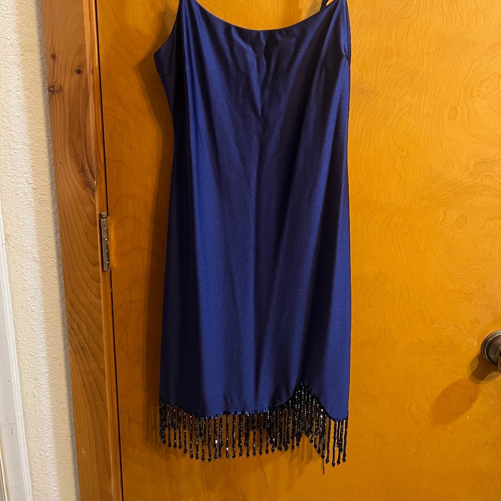 Beautiful Blue Cocktail Dress Beaded Fringe